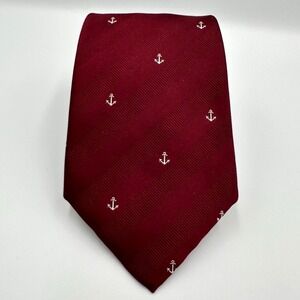 Vintage Sulka Tie Mens Burgundy Silk Anchor Pattern Nautical Woven Necktie